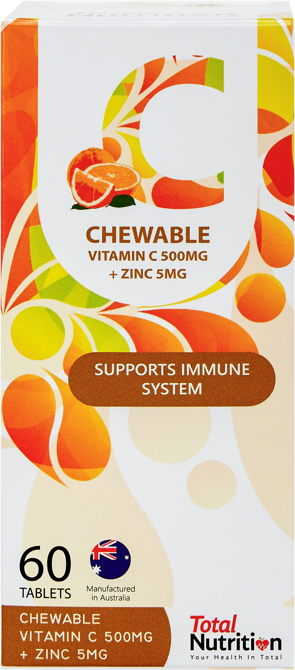 Total Nutrition Chewable Vitamin C 500MG + Zinc 5MG 60s
