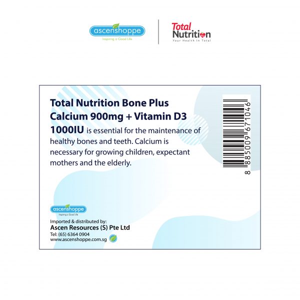 Total Nutrition Bone Plus Calcium 900mg + Vitamin D3 1000IU 180S - Image 5